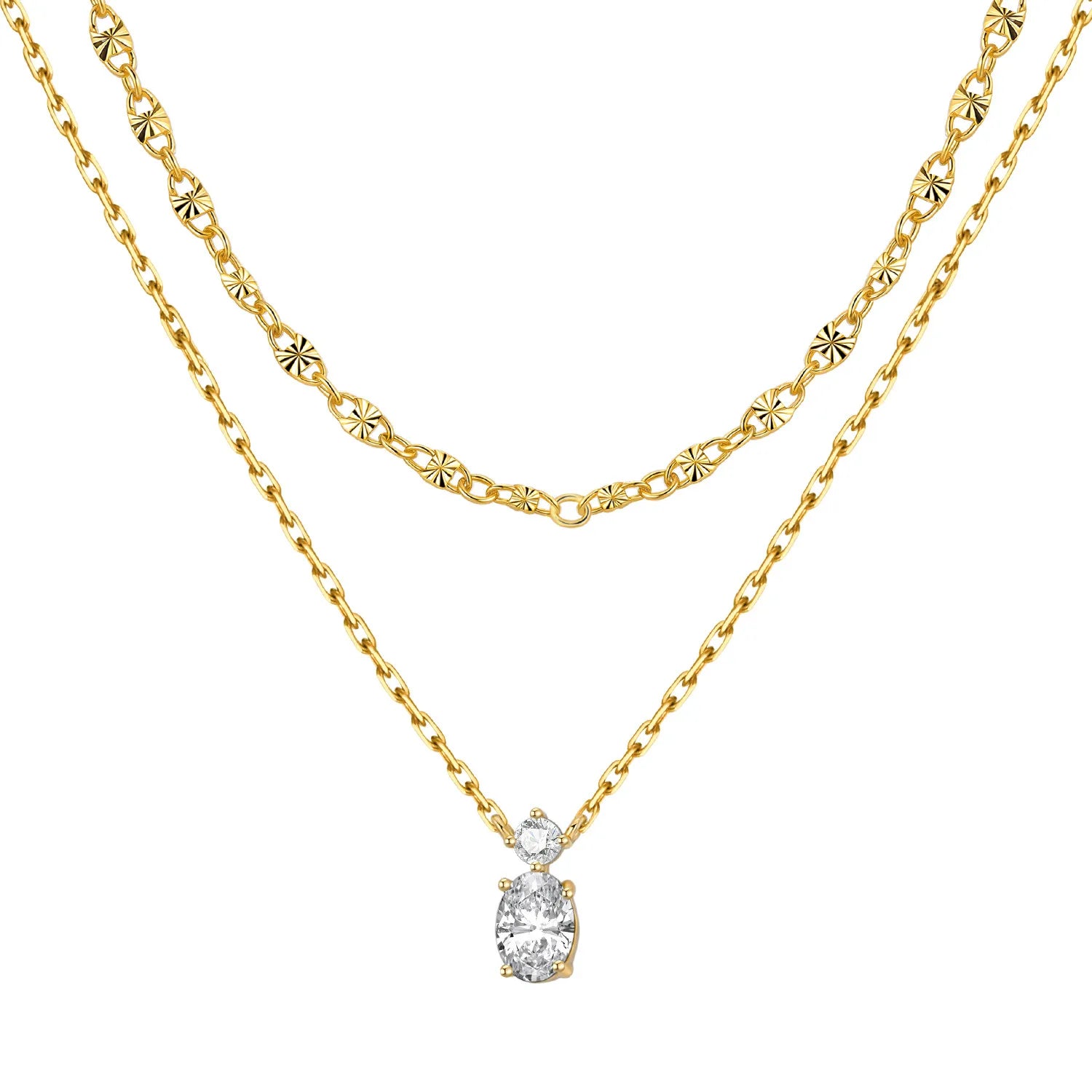 PANPOKI 925 Sterling Silver Exquisite Zircon Double-layer Necklace Pendant Necklace for Women Birthday Gifts Fine Jewelry