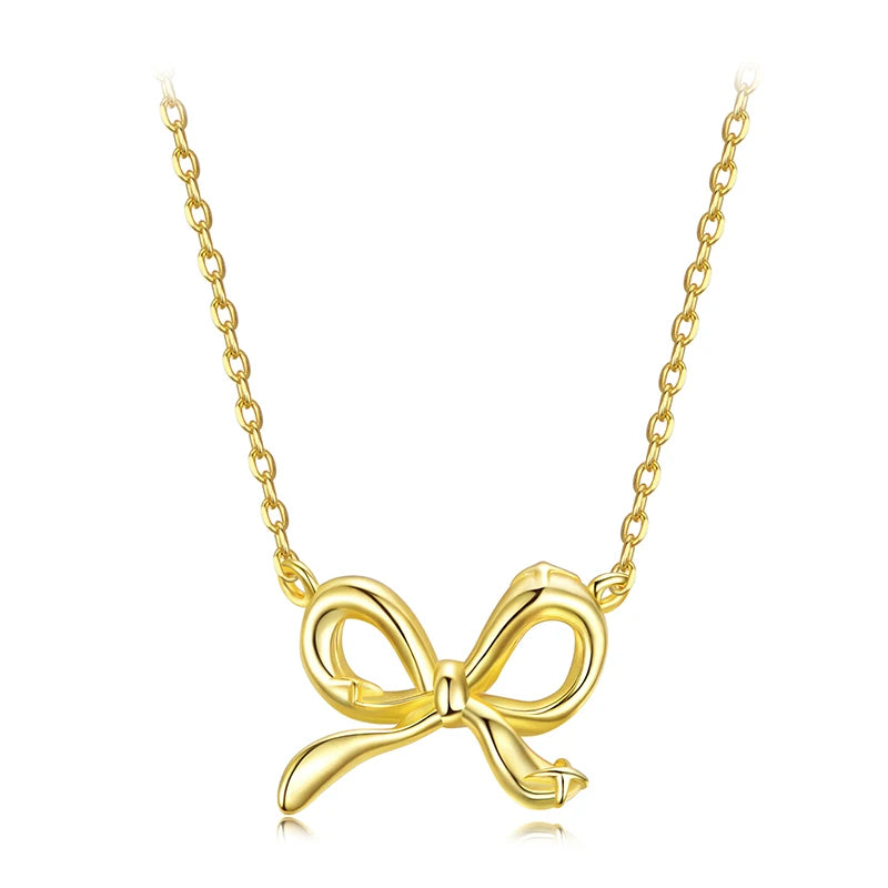 BAMOER 925 Sterling Silver Bowknot Chain Necklace Gold Plated Link Chain with Bow Choker for Women Girls Fashion Jewelry Gifts
