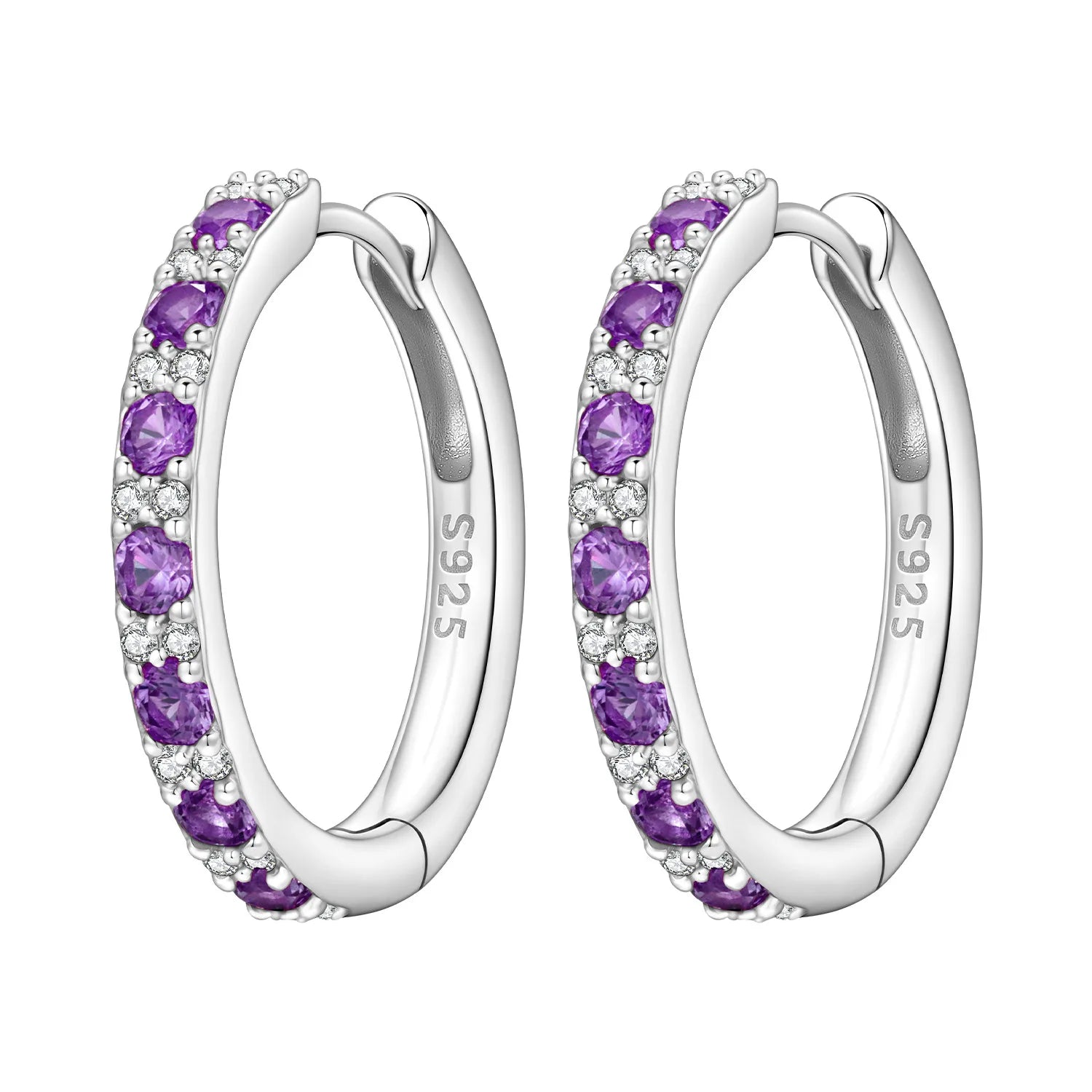 PANPOKI S925 Sterling Silver Simplified Purple Zircon Earrings Versatile Hoop Earrings For Women Jewelry Original Party Gifts