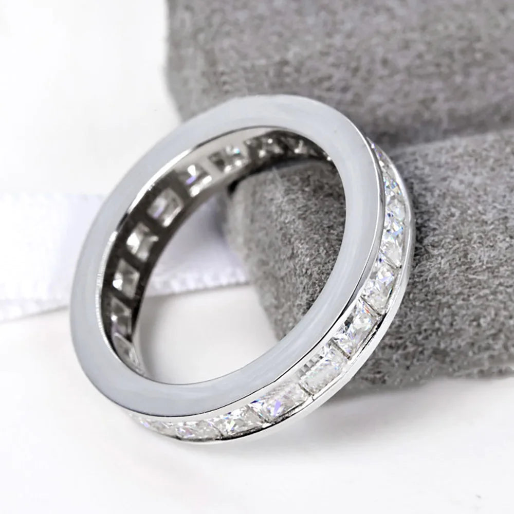 Serenity 6.6cttw Princess Cut D Color Moissanite Rings for Women Men 100% S925 Sterling Silver Plated 18K Row Rings Fine Jewelry - Madeinsea©