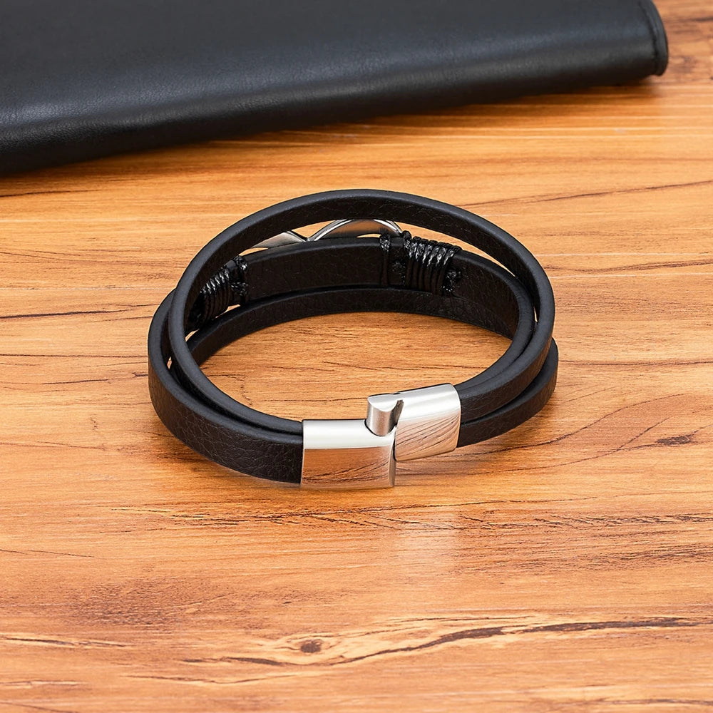 TYO Multilayer 8 Shape Infinite Symbol Men Bracelet Leather 3 Colors Metal Stainless Steel Magnetic buckle Jewelry Bangle Gift