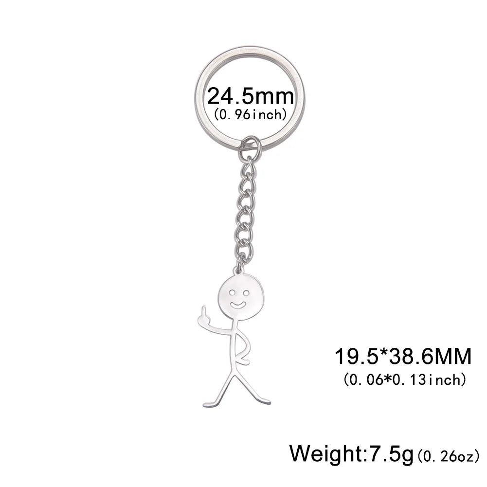HIPEE Funny Stickman Middle Finger Keychain for Women Men Stainless Steel Funny Doodle Figure Key Chains Jewelry Couples Gift
