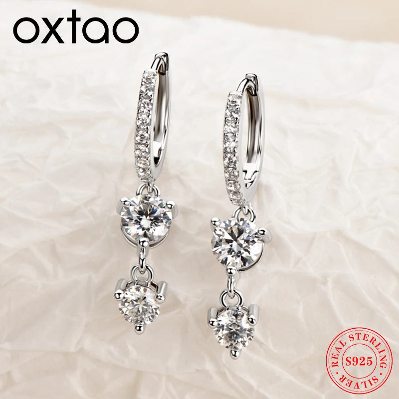 OXTAO 925 Sterling Silver Classic Moissanite Tassel Hoop Earrings Women'S Wedding Jewelry Fashion Jewelry Gift GRA Certificate