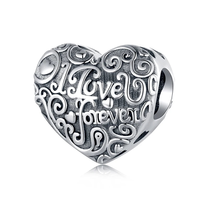 WOSTU 925 Sterling Silver Pink Love Heart Charms Bead Infinite Love Pendant Fit Bracelet Valentine Jewelry Mother's Day Gift