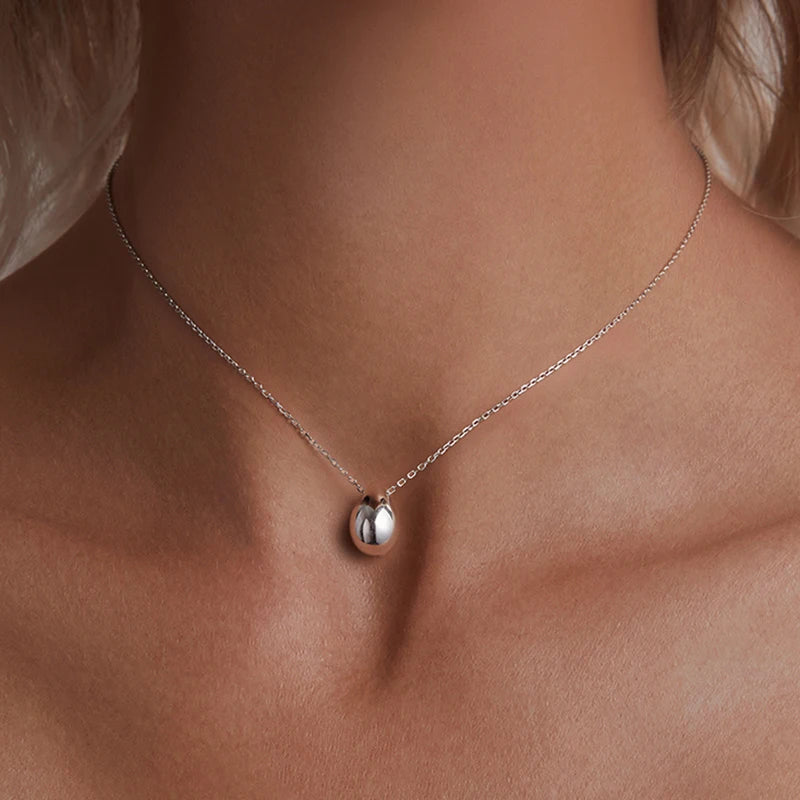 WOSTU Water Drop Pendant Neckalce 925 Sterling Silver Metal Glossy Waterproof Choker Necklace Wedding Engagement Jewelry Gift