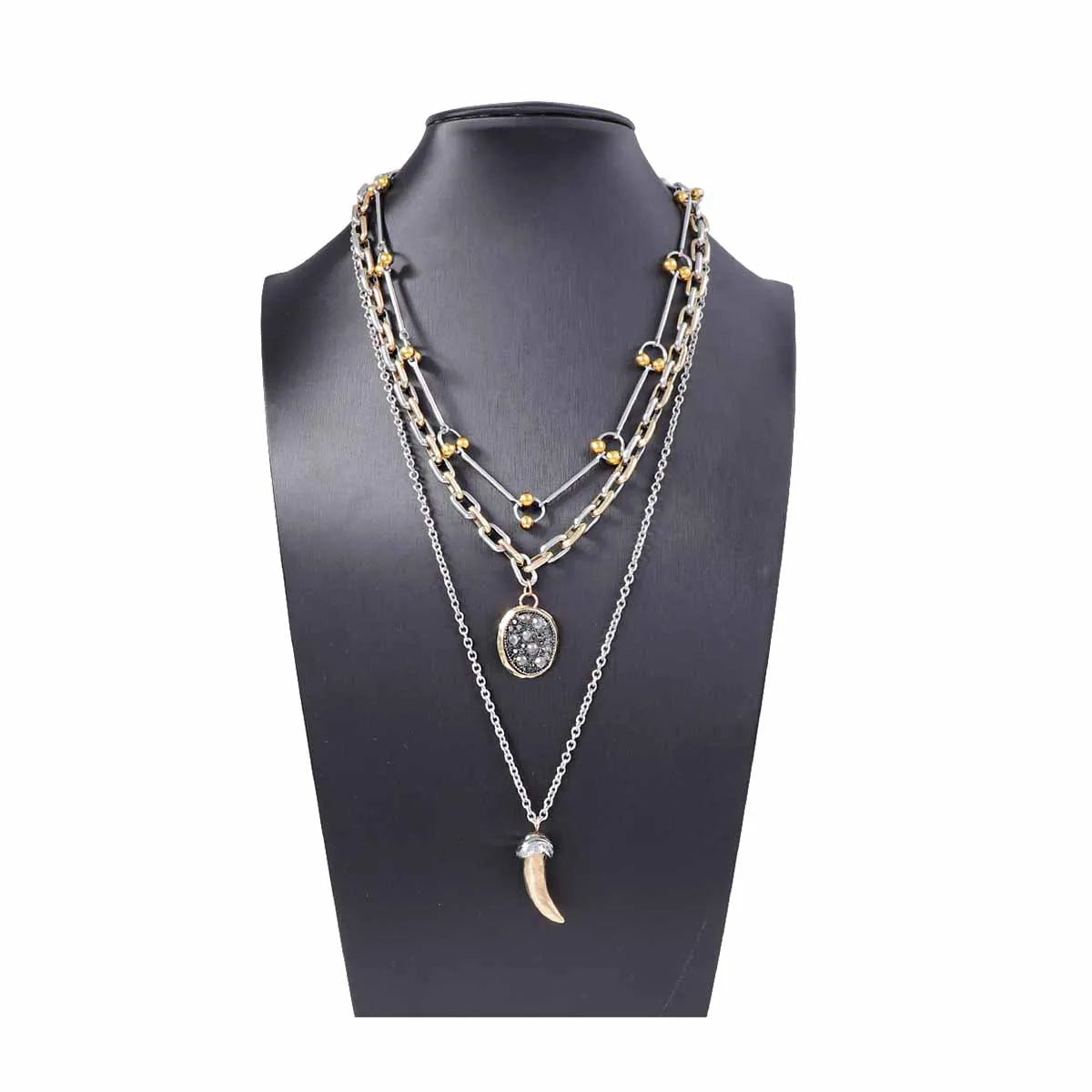 ZAA Unique Alloy Animal Horn Three Piece Pendant Necklace