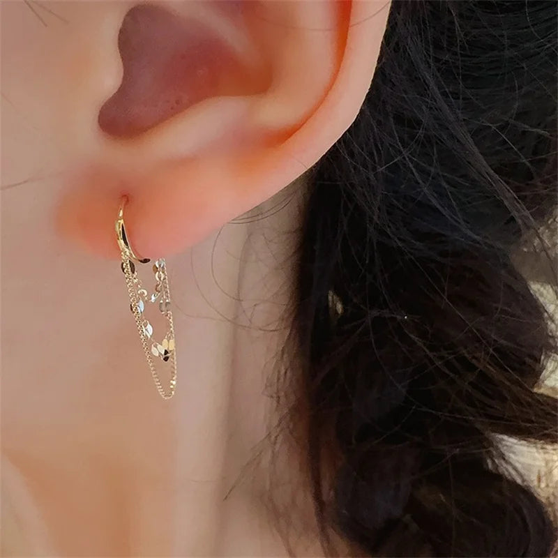 Real 925 Sterling Silver Plated 18K Gold Tassel Stud Earrings for Women Wedding Trendy Fine Jewelry