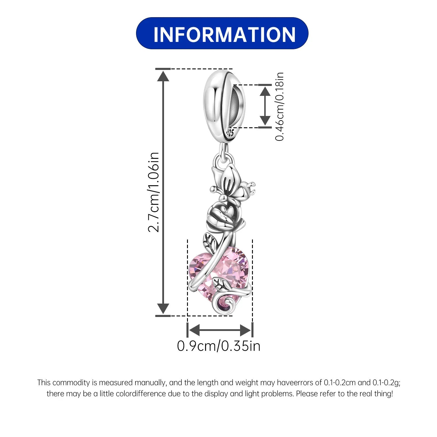PANPOKI 925 Sterling Silver Butterfly Rose Love Zircon Beads Original Pendants Bracelet Charm Jewelry Party DIY Trendy Gifts