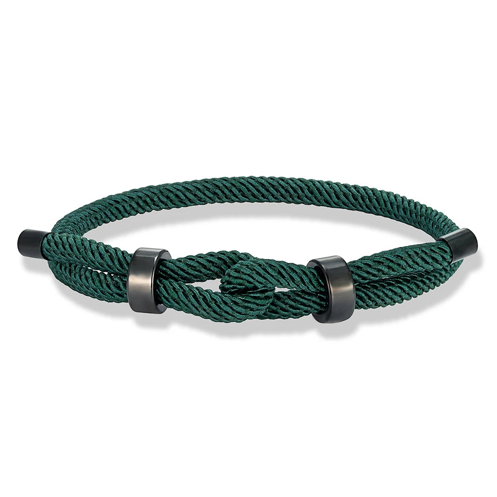 MKENDN Verstellbares Knoten-Seilarmband, schwarzer Edelstahl-Anhänger, wasserfest, Schmuckgeschenk für Paare, Vater, Sohn, Freund