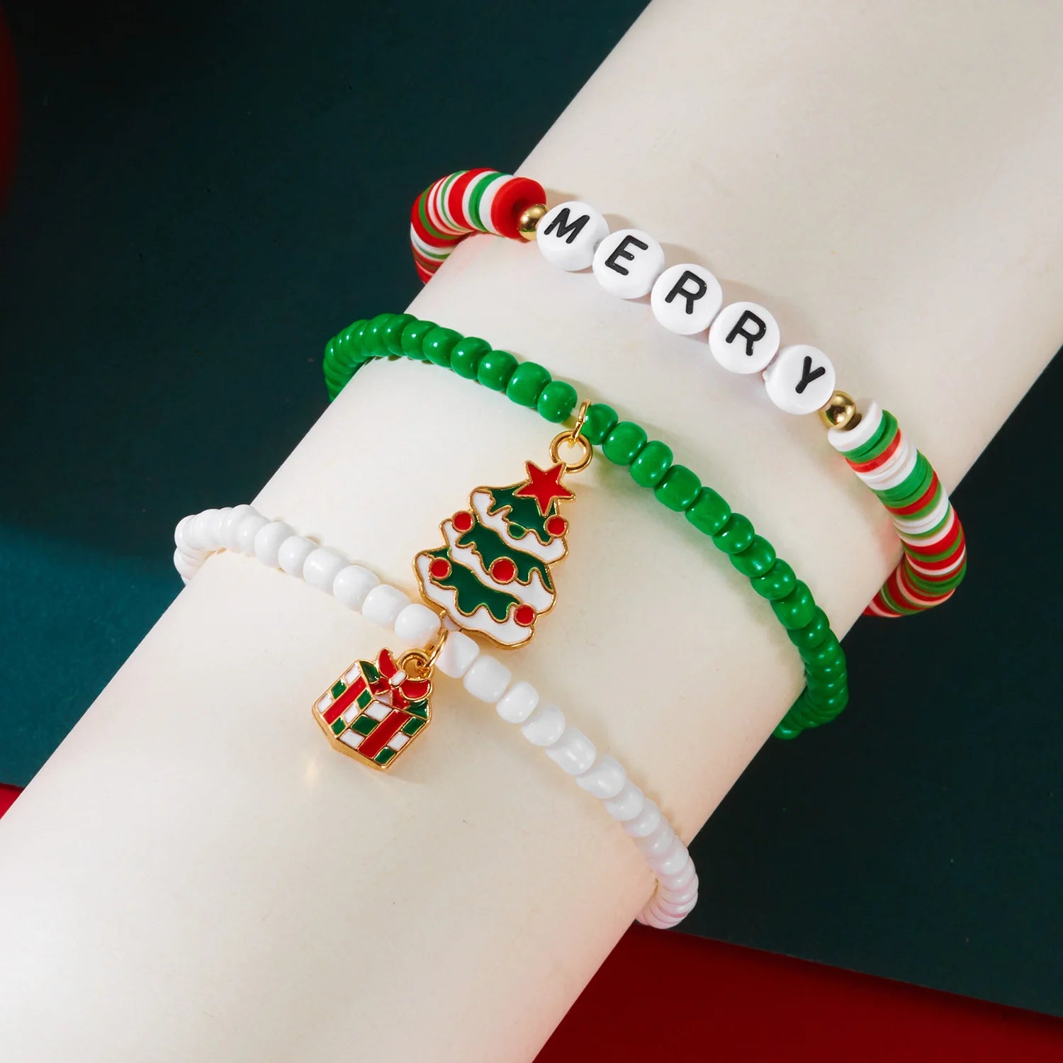 Christmas Series Bracelet Set For Women Santa Claus Snowman Xmas Tree Snowflake Crystal Beads Bracelets Party Charm Jewelry Gift