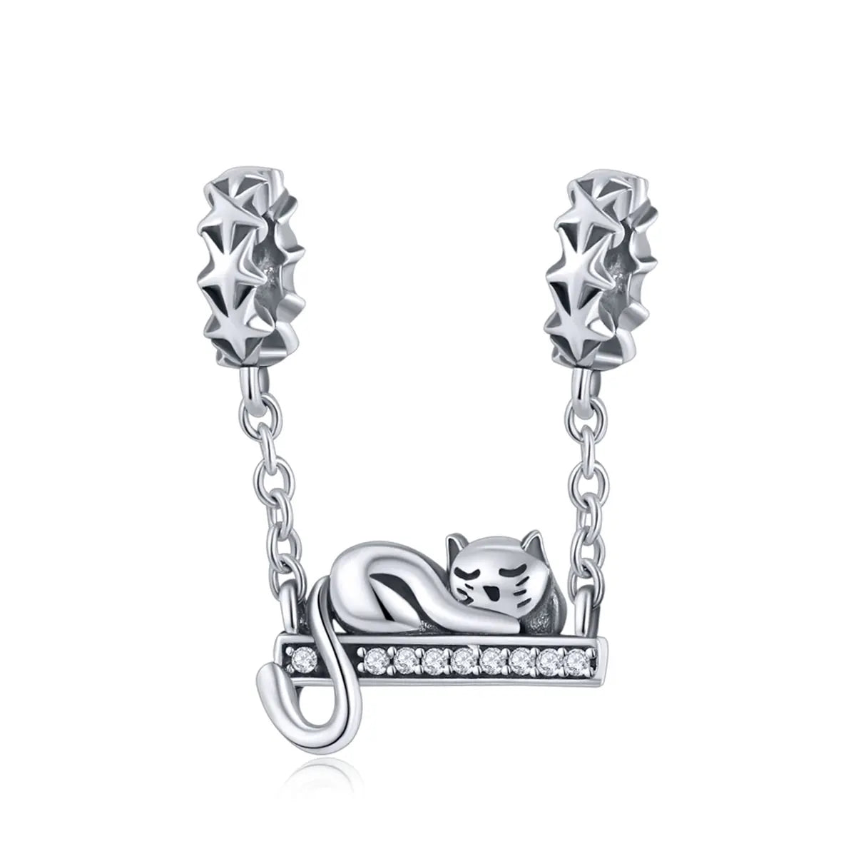WOSTU 100% 925 Sterling Silver Cute Kitty Black Cat Charms Animal Bead for Women Fit Original DIY Bracelet Necklace Jewelry Gift