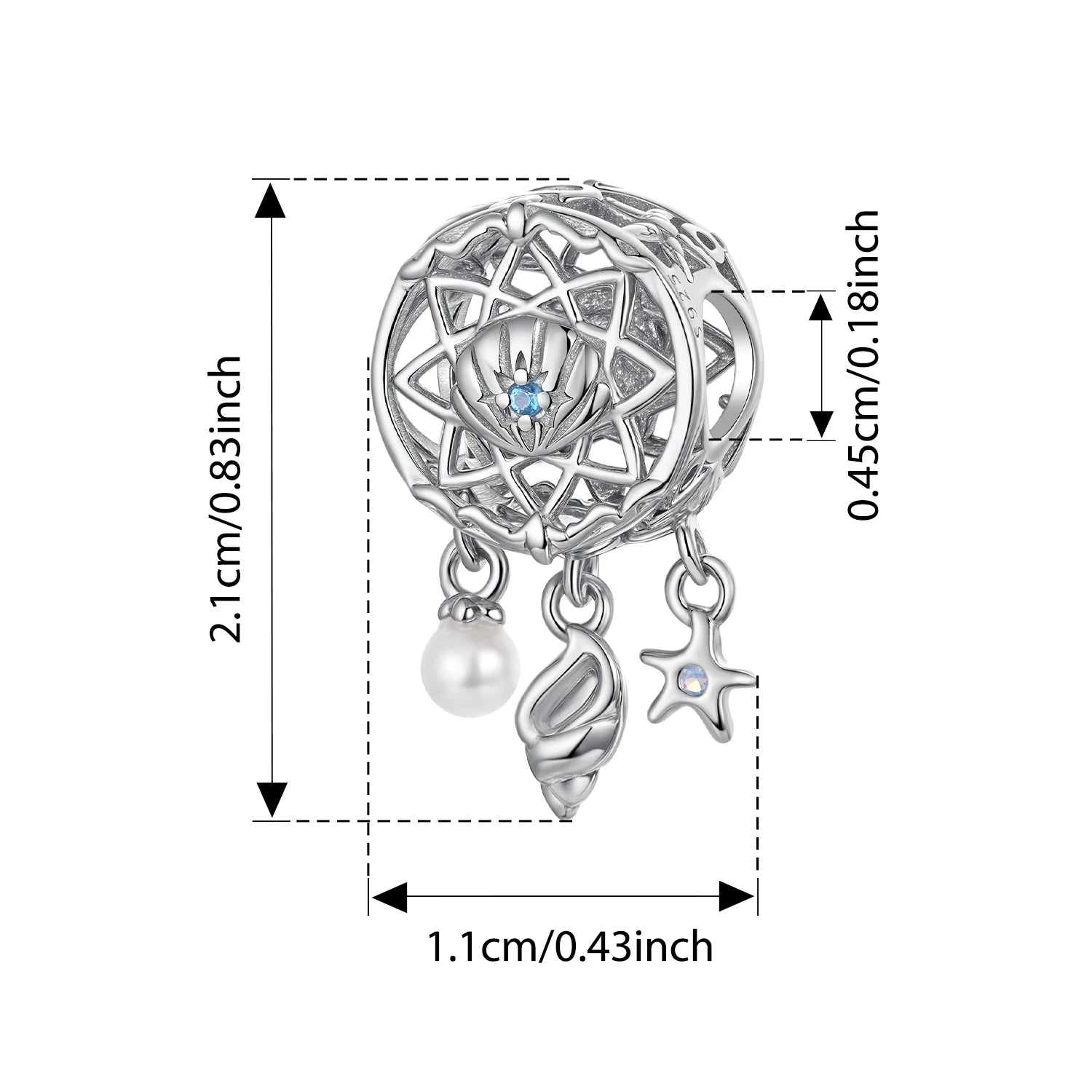 BISAER 925 Sterling Silver Fantasy Turtle Octopus Charm Bead Starfish Seahorse Fishtail Pendant for Women DIY Bracelet Jewelry