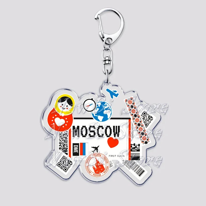 Hot Boarding Pass Keychains for Accessories Bag  NEW YORK TOKYO SEOUL PARIS LONDON Travel Souvenir Tickets Keyring Friends Gifts