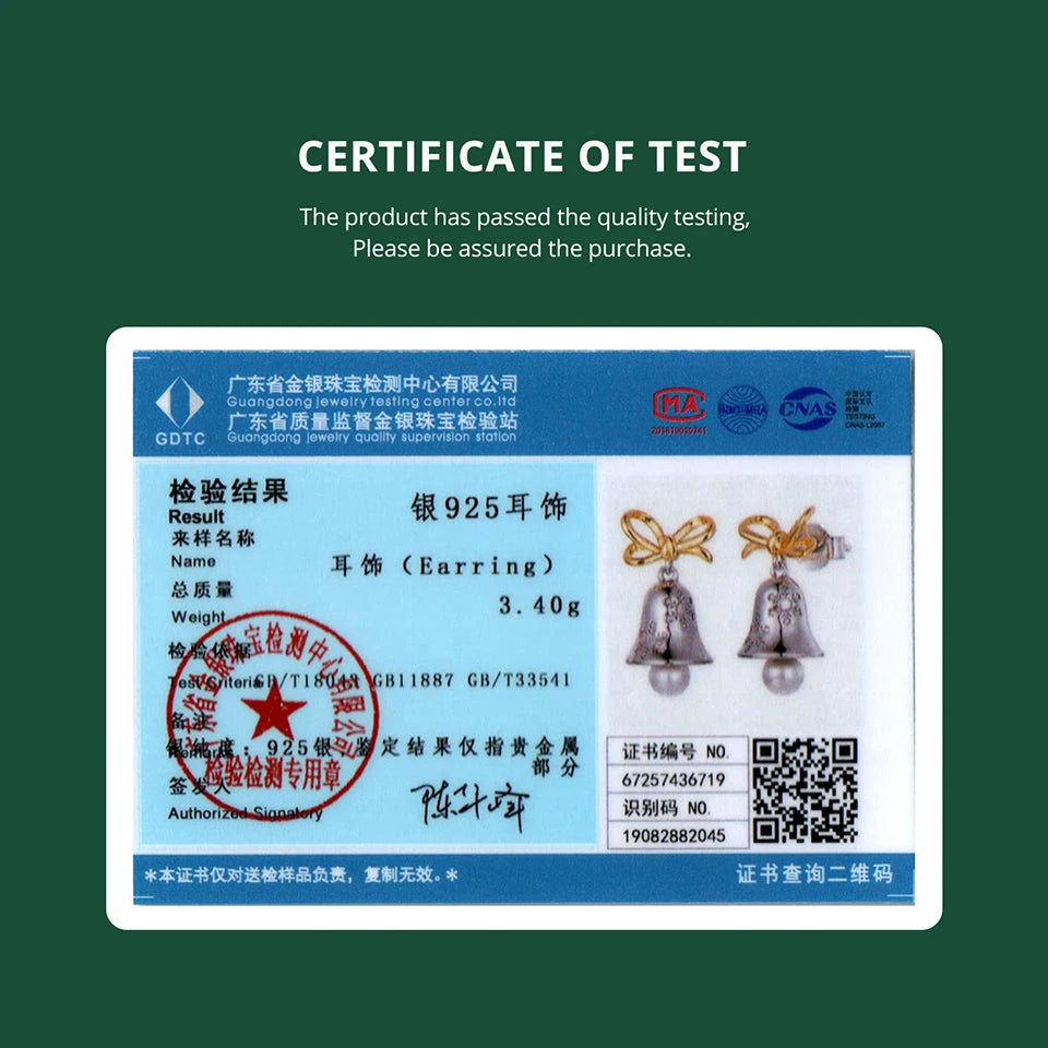 BAMOER 925 Sterling Silber Schneeflocken-Ohrstecker mit Glockenmotiv, Goldene Schleifen-Ohrhänger mit tanzenden Perlen für Damen und Mädchen – Weihnachtsgeschenk