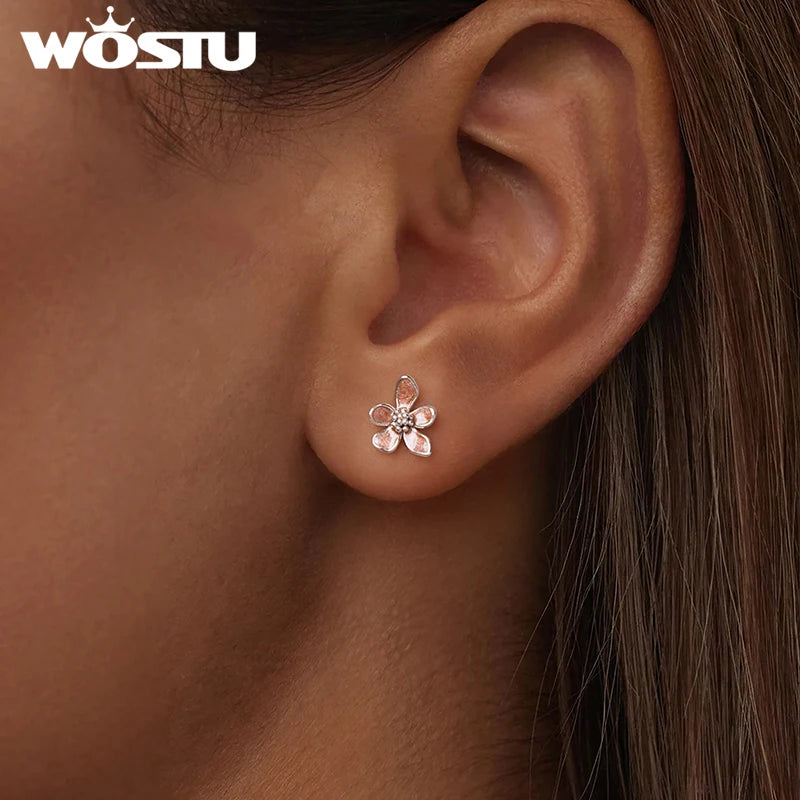 WOSTU 925 Sterling Silver Orange Flower Stud Earrings For Women , s925 Autumn Flowers Ear Studs Handmade Jewelry Gift CTE1236