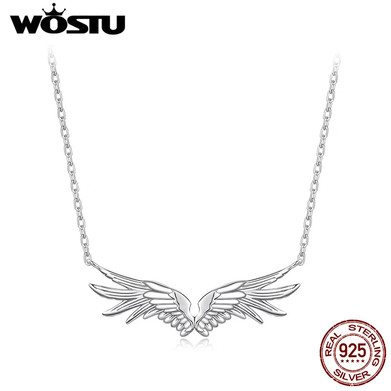 WOSTU Angel Wing Necklace for Women, 925 Silver Feather Pendant Chain Minimalist Winged Jewelry Gift for Her Valentine's Gift