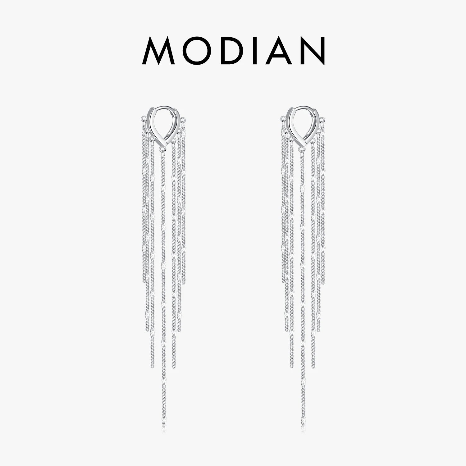 MODIAN 925 Sterling Silver Sparkling Long Tassel Hoop Earrings Trendy Party Luxury Buckle Earrings For Women Fine Jewelry Gifts - Madeinsea©