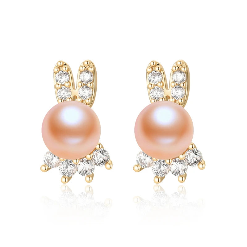 6-7Mm Freshwater Pearl Cute Rabbit Earrings For Women Fashion White Marquise Zircon Earring Wedding Dinner Party Jewelry