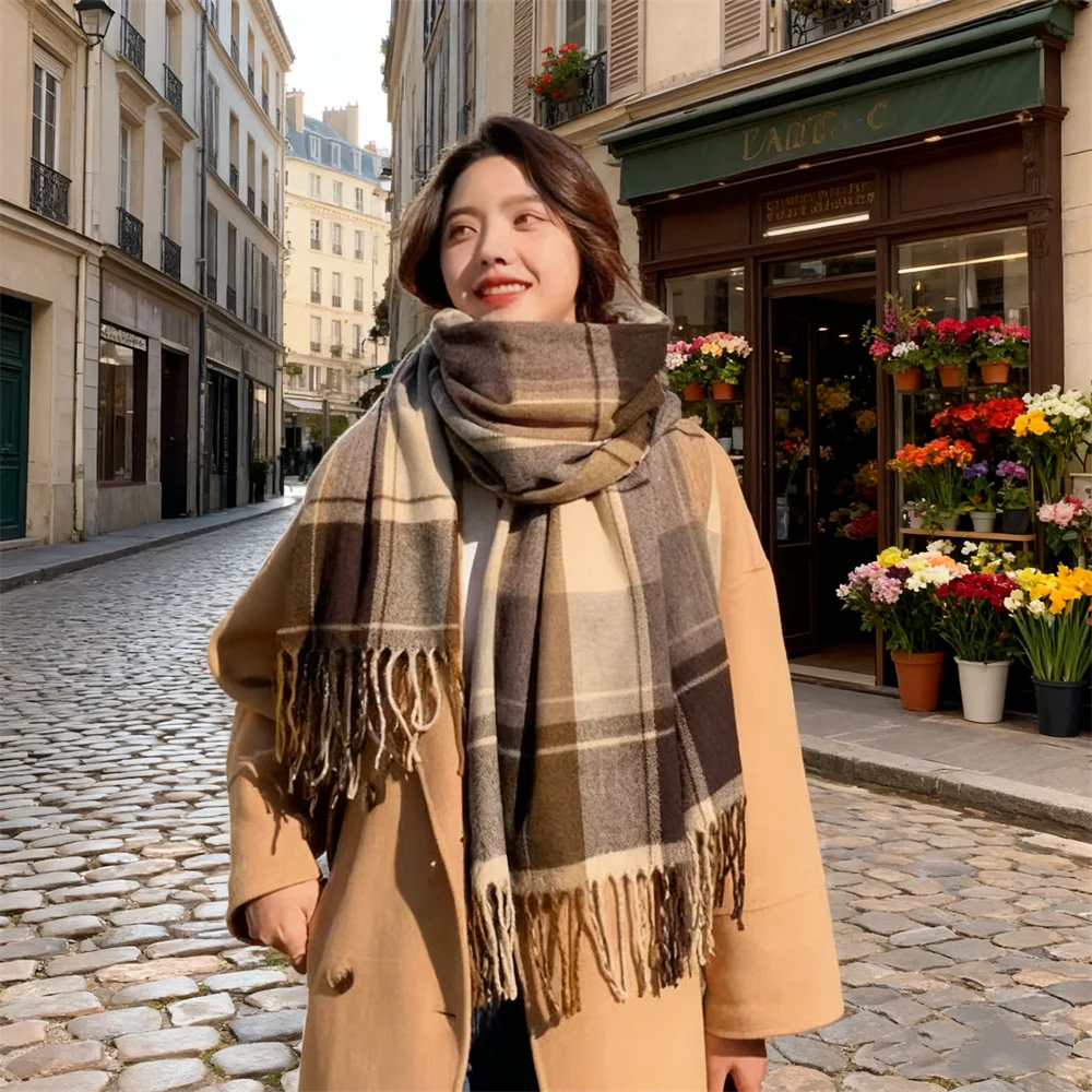 2025 New Thick Warm Winter Scarf Design Print Women Shawl Lady Wrap Tassel Scarves Knitted Men Foulard Blanket  200*50CM