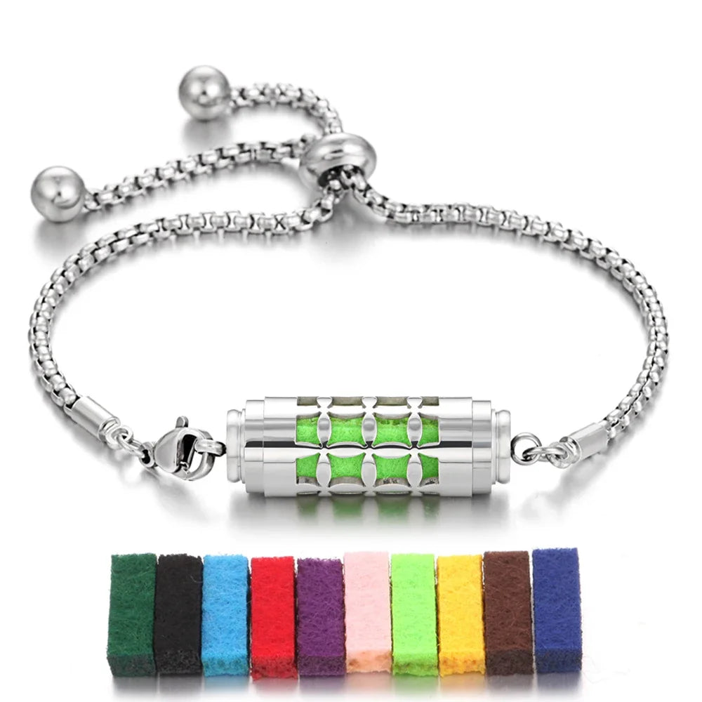 2024 New Stainless Steel Aromatherapy Diffuser Bracelet Locket Adjustable Chain Aroma Perfume Essential Oil Diffuser Bracelet