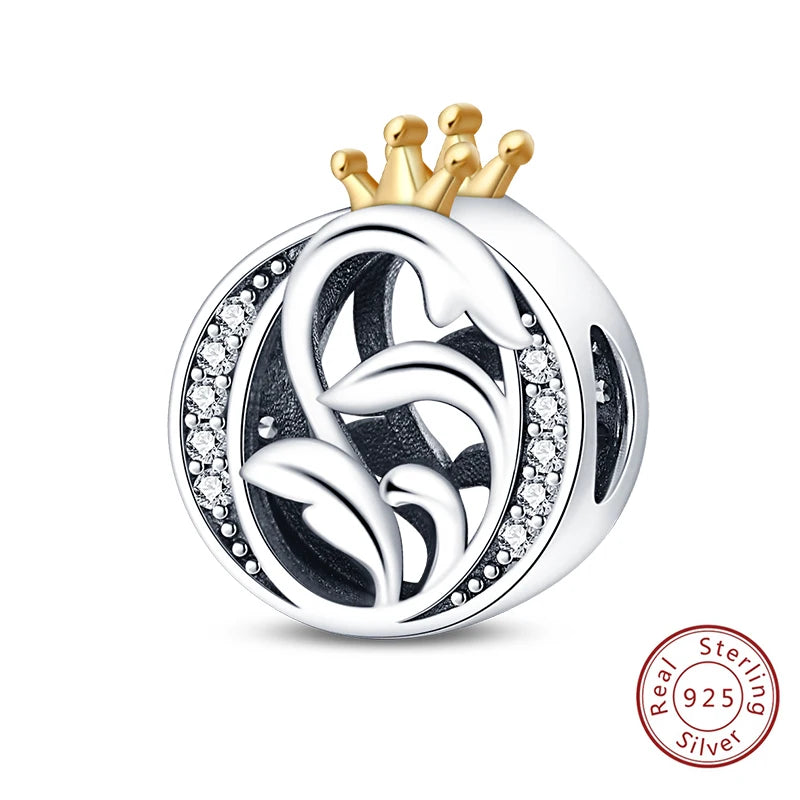 925 Sterling Silver 26 Alphabet A-Z Crown Letters Charms Bead Fit Original Bracelet Fine DIY Charm For Woman Anniversary Jewelry