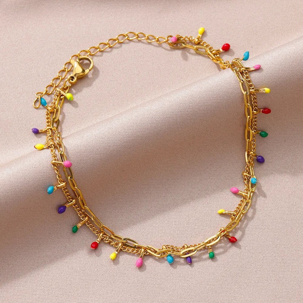 Colorful Boho Drops Anklets For Women Gold Color Stainless Steel Geometric Anklet Luxury Wedding Aesthetic Summer Jewelry Gift