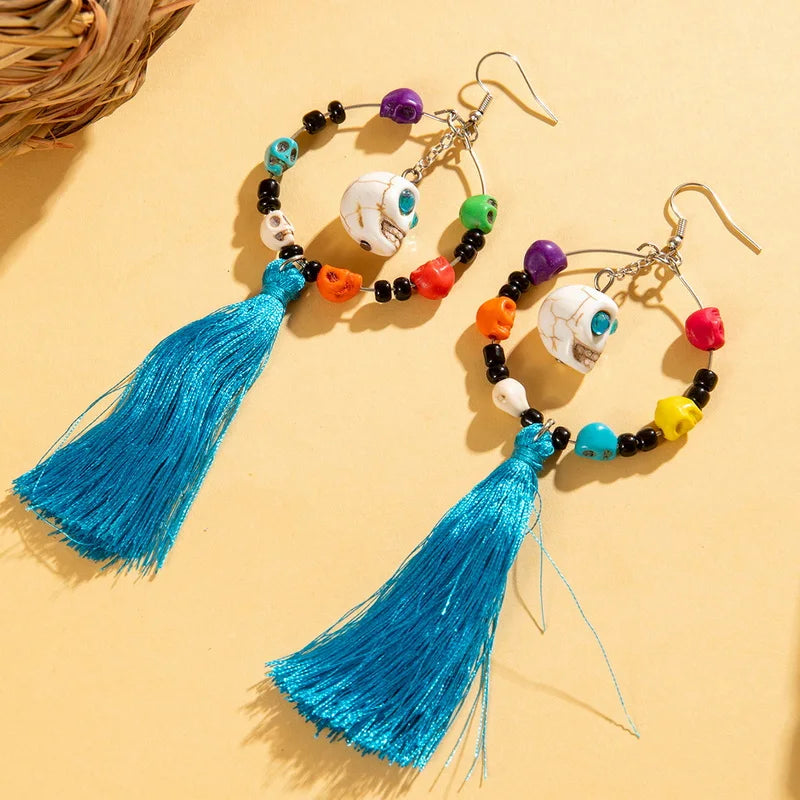 Gothic Punk Halloween Skeleton Dangle Earrings For Women Ethnic Creative Long Tassel Bohemian Fringe Earring Festival Jewelry
