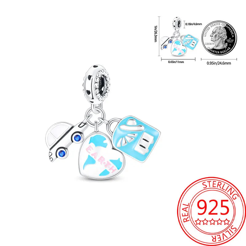 925 Sterling Silver Paris Tower Aircraft Travel Charm Pendant Beads Fit Charm Original Bracelet for Women Jewelry Making