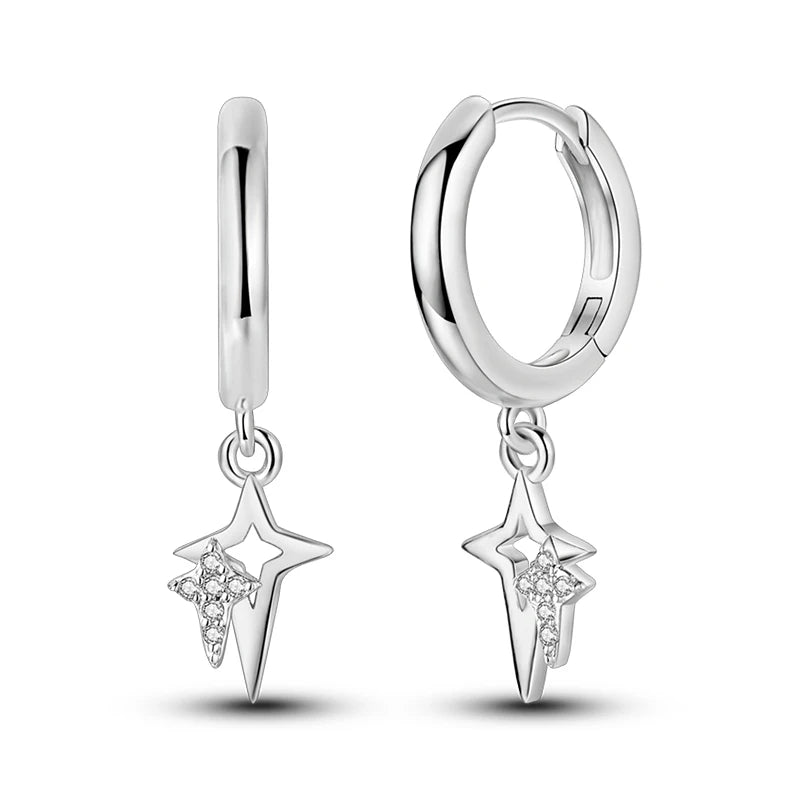 New Earring For Women 925 Silver Sparkling Butterfly Bear Pink Heart Princess Double Hoop Earrings Luxury Party Jewelry