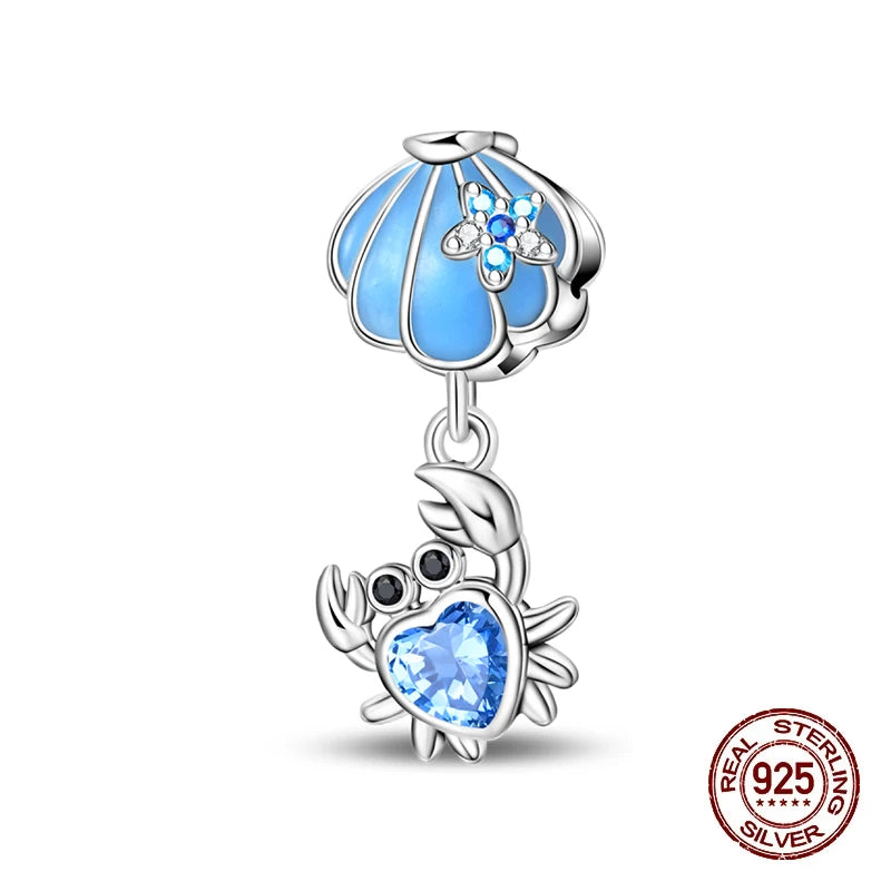 Summer New 925 Sterling Silver Zircon Crab Octopus Jellyfish Turtle Shell Charms Beads Fit Original Bracelets DIY Jewelry Gifts