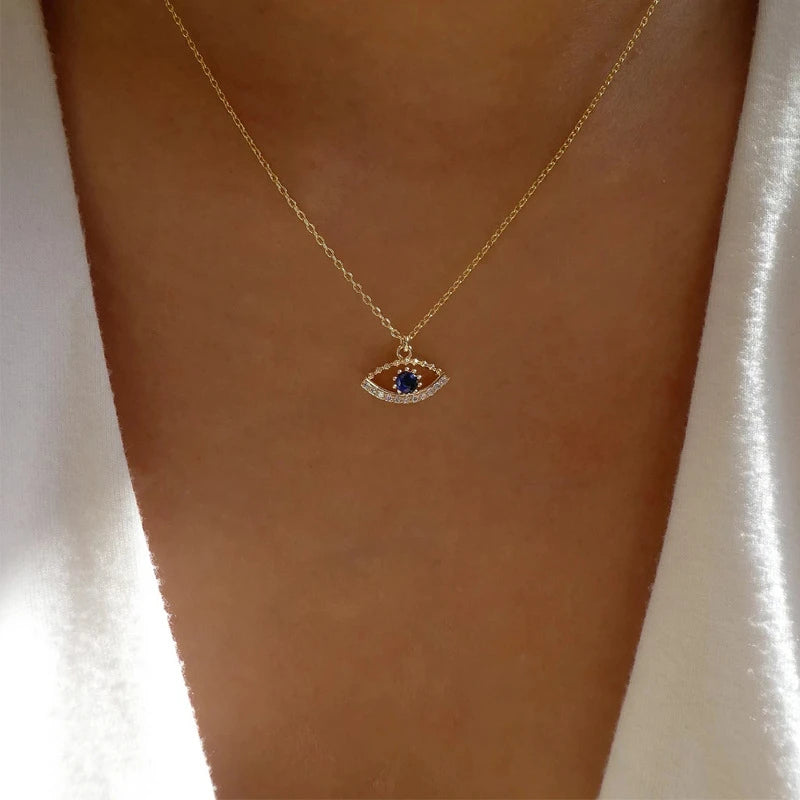 Shiny Crystal Zircon Evil Eye Necklace For Women Men Vintage Lucky Turkish Blue Eyes Clavicle Chain Choker Party Jewelry Gifts