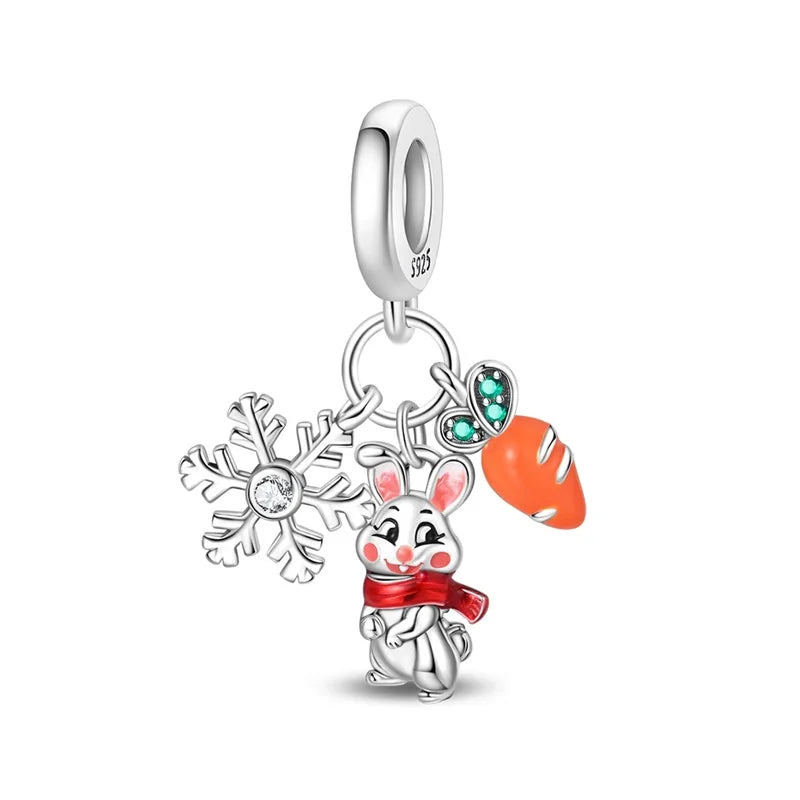 Hot Sale Charms Bead 925 Sterling Silver Winter Series Snowman Elk Christmas Pendants Fit Bangle Bracelet Necklace DIY Jewelry
