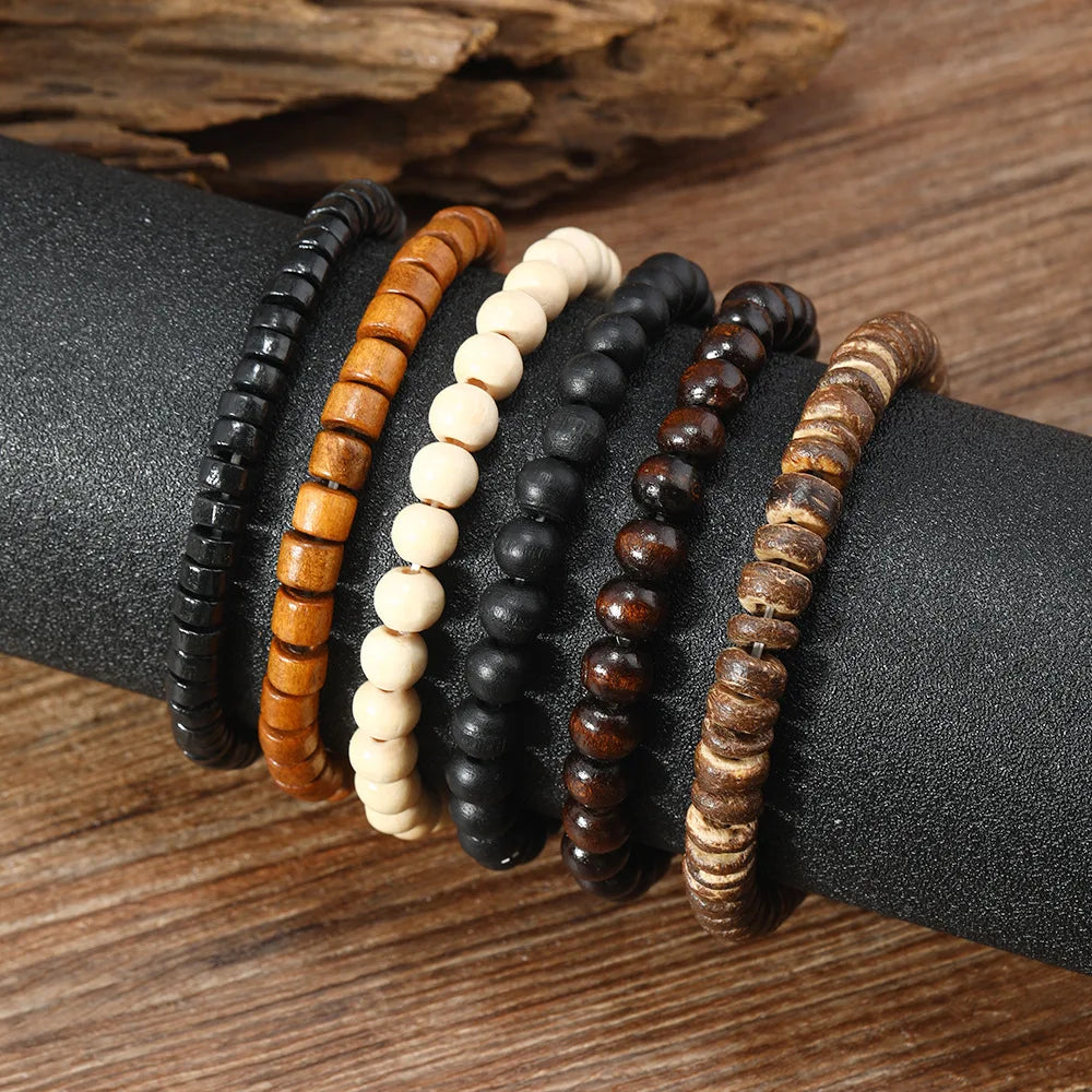 Wholesale Best-selling Multi-layer Buddha Bead Beaded Bracelets Men's Retro Style Multi-layer Elastic Thread Adjustable Wooden