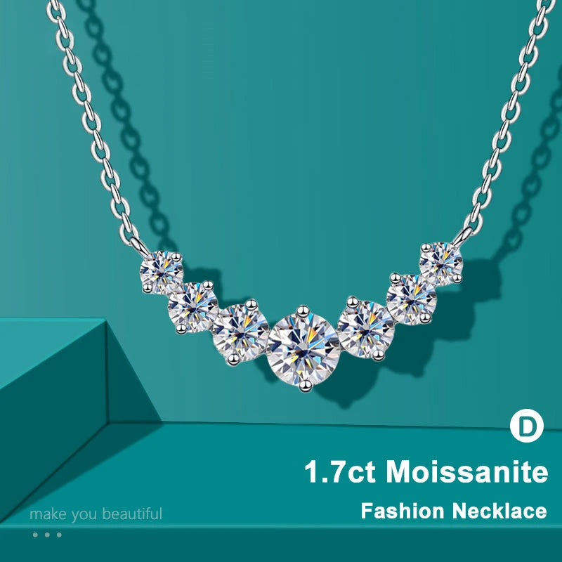 Moissanite Necklace for Woman Wedding Fine Jewely with Certificates 925 Sterling Sliver Plated 18k White Gold Necklace - Madeinsea©