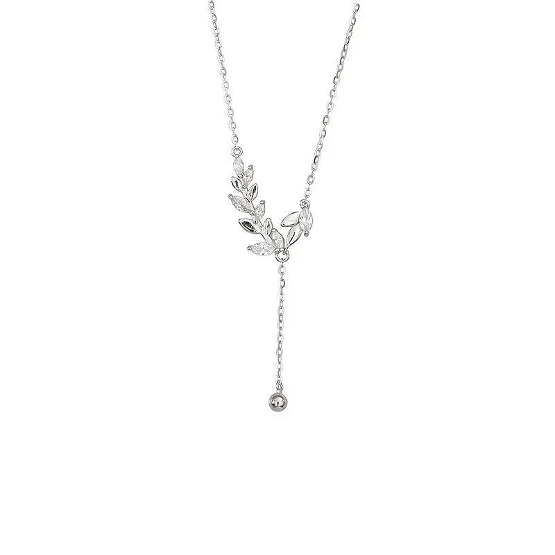925 Sterling Silver Tree Branch Necklace Simple Charm Zirconia Botanical Pendant Choker Birthday Party Gift Ladies Fine Jewelry