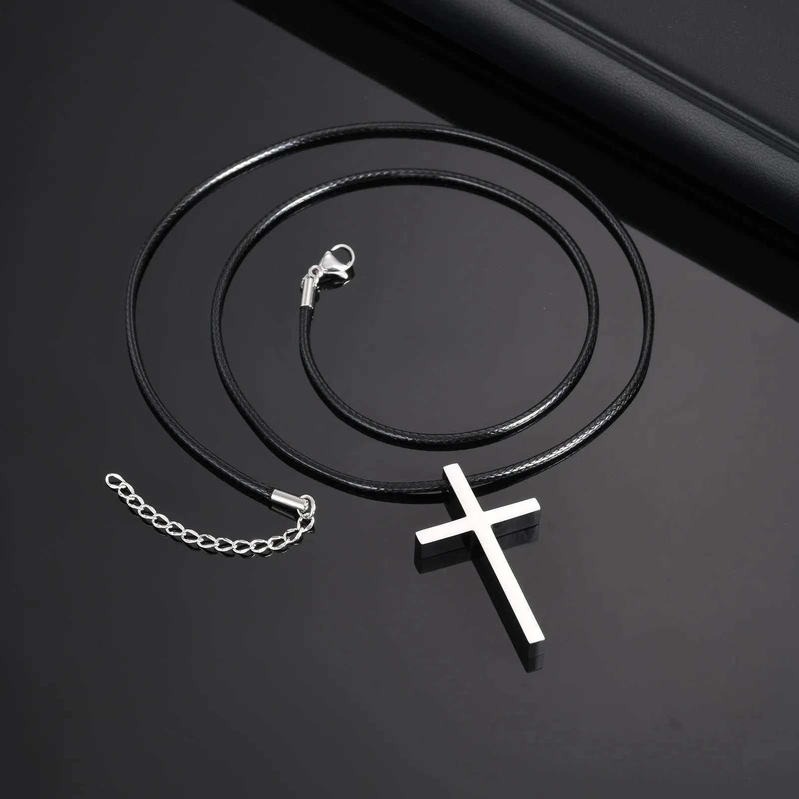 Vnox Minimalist Stainless Steel Cross Necklaces,Simple Thick Metal Pendant with Adjustable Black Rope Chain,Mens Religon Jewelry