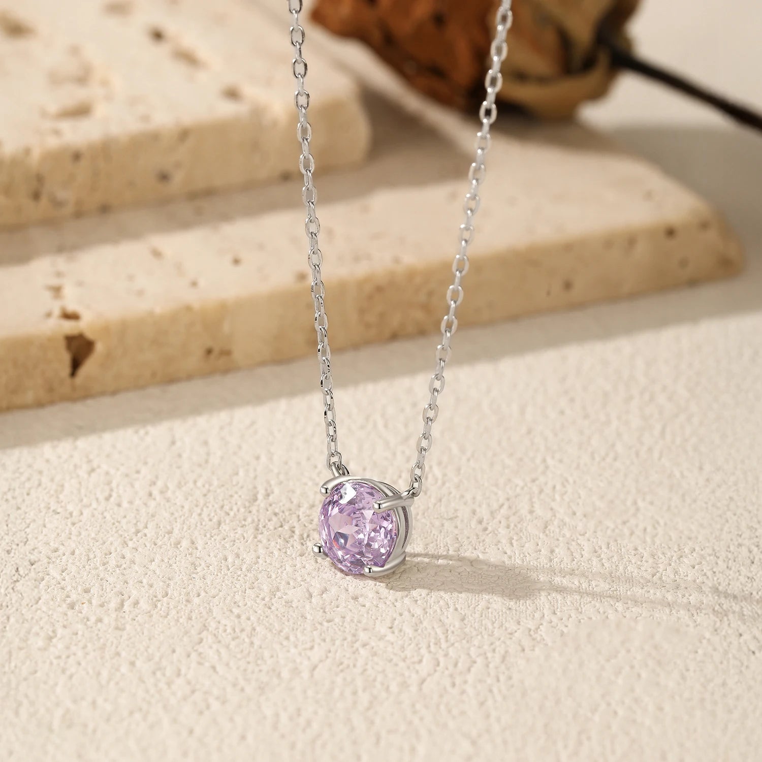 MODIAN 925 Sterling Silver Elegant High-end Lavender Round Rose Cut CZ Pendant Necklaces For Women Party Fine Jewelry