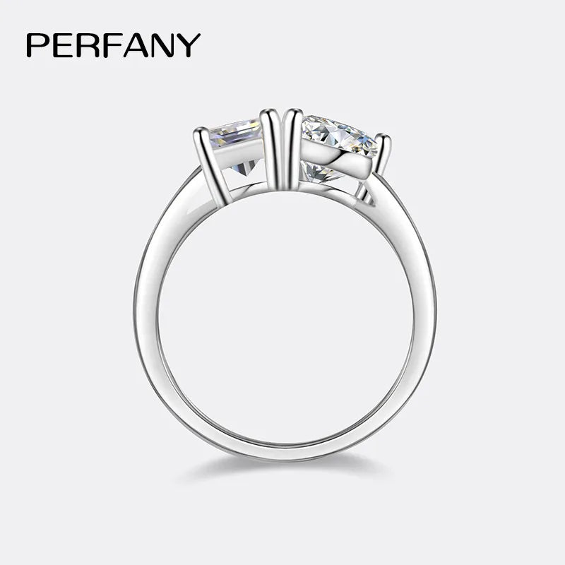 PERFANY 2CT Heart-Shaped Moissanite Women's Ring S925 Pure Silver Emerald/Radiation Cutting Laboratory Diamond Wedding Jewelry - Madeinsea©