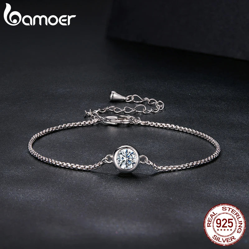 BAMOER 925 Sterling Silver 0.5CT Moissanite Bracelet Bezel Setting Adjustable Knot Wrist Chain for Women Anniversary Love Gift
