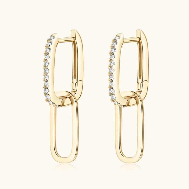 OXTAO Real S925 Silver Paperclip Link Earrings for Women D Color Moissanite Huggie Earrings Piercing Wedding Jewelry Gift GRA