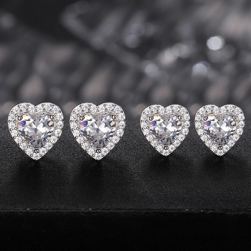 TUHE Unisex VVS1 Heart Moissanite Women Earrings 925 Silver Fine Jewelry Earings 4MM/5MM Silver 925 Fashion Earrings Women Gift