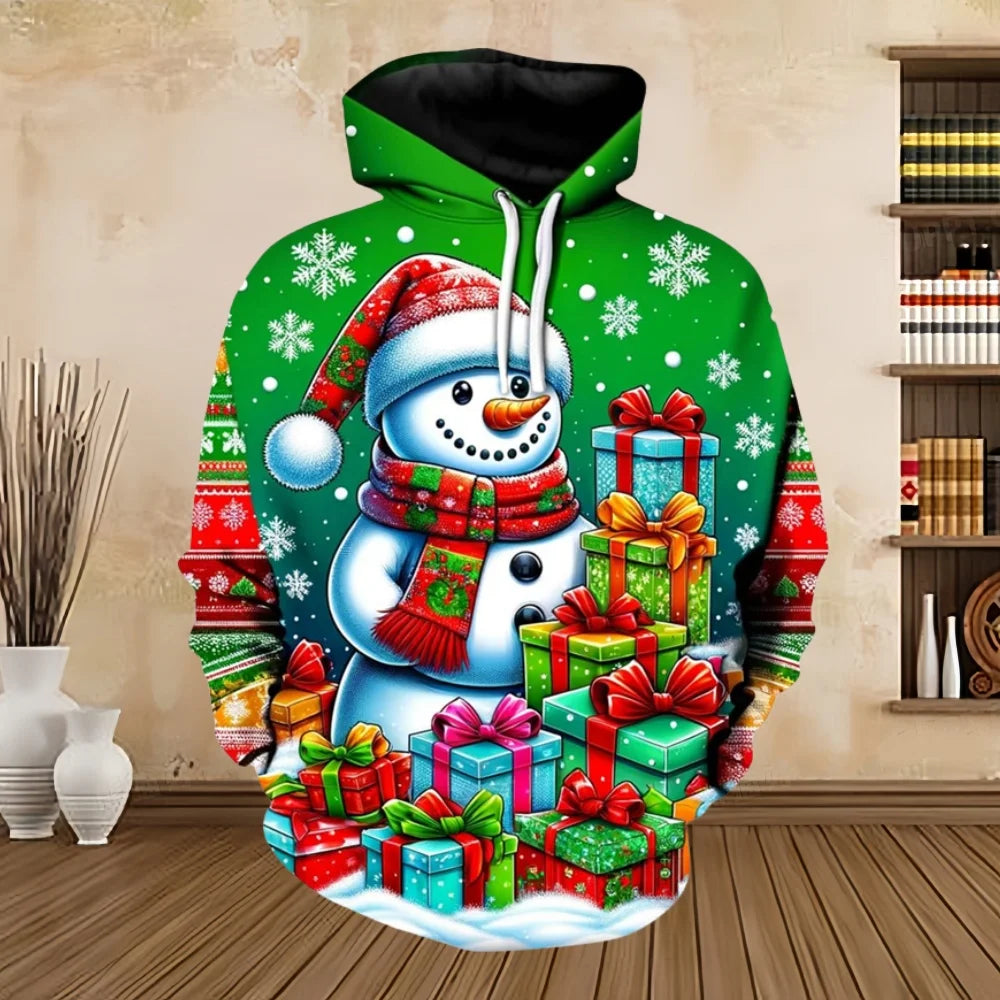 2025 Merry Christmas Graphic Sweatshirts Tree Pullover Hoodies for Men Clothes Santa Claus Hoody Snowman Sweatshirts Unisex Top