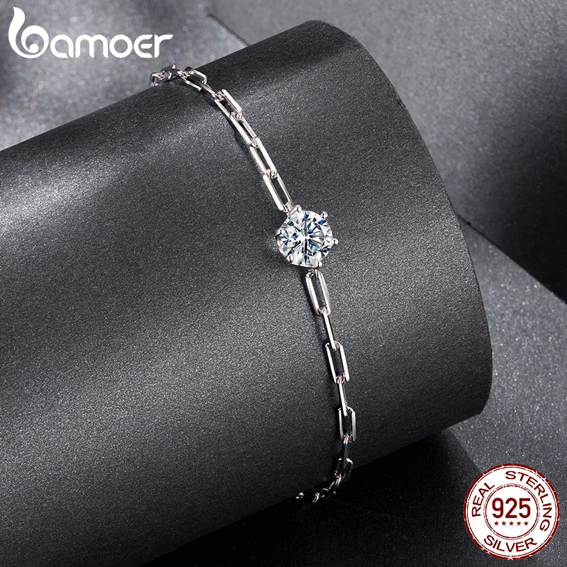 BAMOER 1CT Moissanite Bracelet 6-Prong Setting Adjustable Link Wrist Chain for Women 925 Sterling Silver Wife Mom Birthday Gift