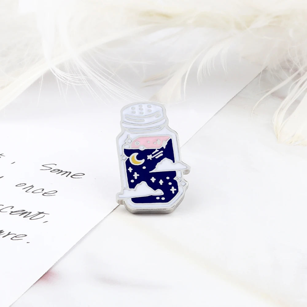 More Blue Starry Sky Enamel Pin Beatiful Drift Bottle Brooches Kid Backpack Decoration Jewelry Space Lover Collection Badge Pin