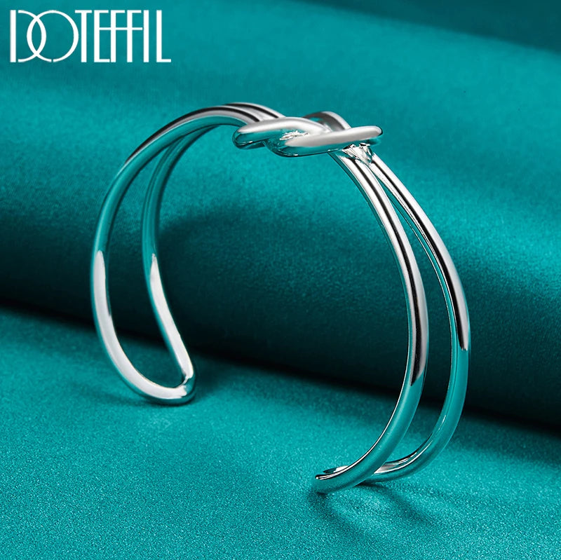 DOTEFFIL 925 Sterling Silver Geometry Intertwine Bangle Bracelet For Woman Man Wedding Engagement Fashion Charm Party Jewelry