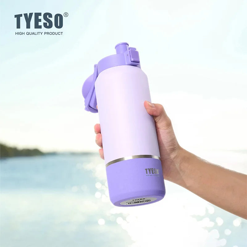 Tyeso Large Capacity Stainless Steel Insulated Water Bottle 24H Hot/Cold Retention Travel Mug with Handle Outdoor Sports Thermos