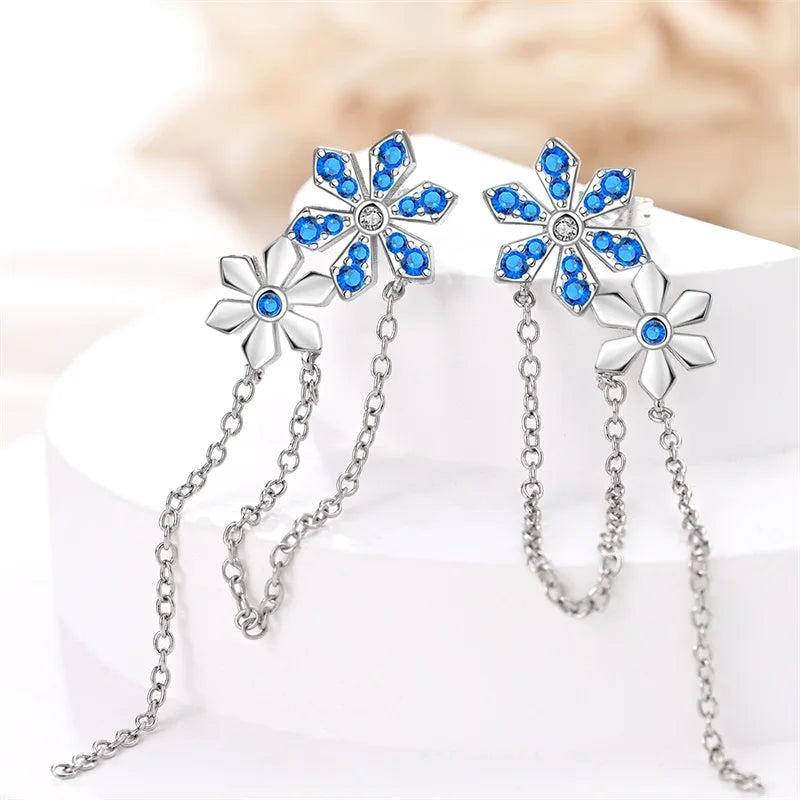 Winter Earrings 925 Silver Star Shining Romantic Snowflake Stud Earrings For Women Engagement Birthday Proluxy Fine Jewelry Gift