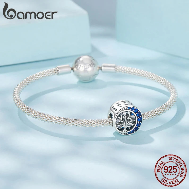 BAMOER Sonnenblumen-Anhänger aus 925er Sterlingsilber, transparent rosa Blume, mondförmiger Lebensbaum-Anhänger, Perlen zum Selbermachen, origineller Schmuck