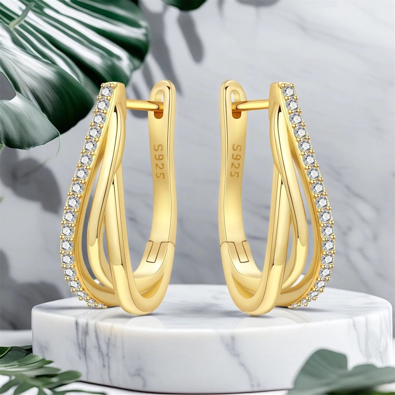 PANPOKI S925 Sterling Silver Golden Three Circle Design Earrings Hoop Earrings For Women Jewelry Original Party Trendy Gifts