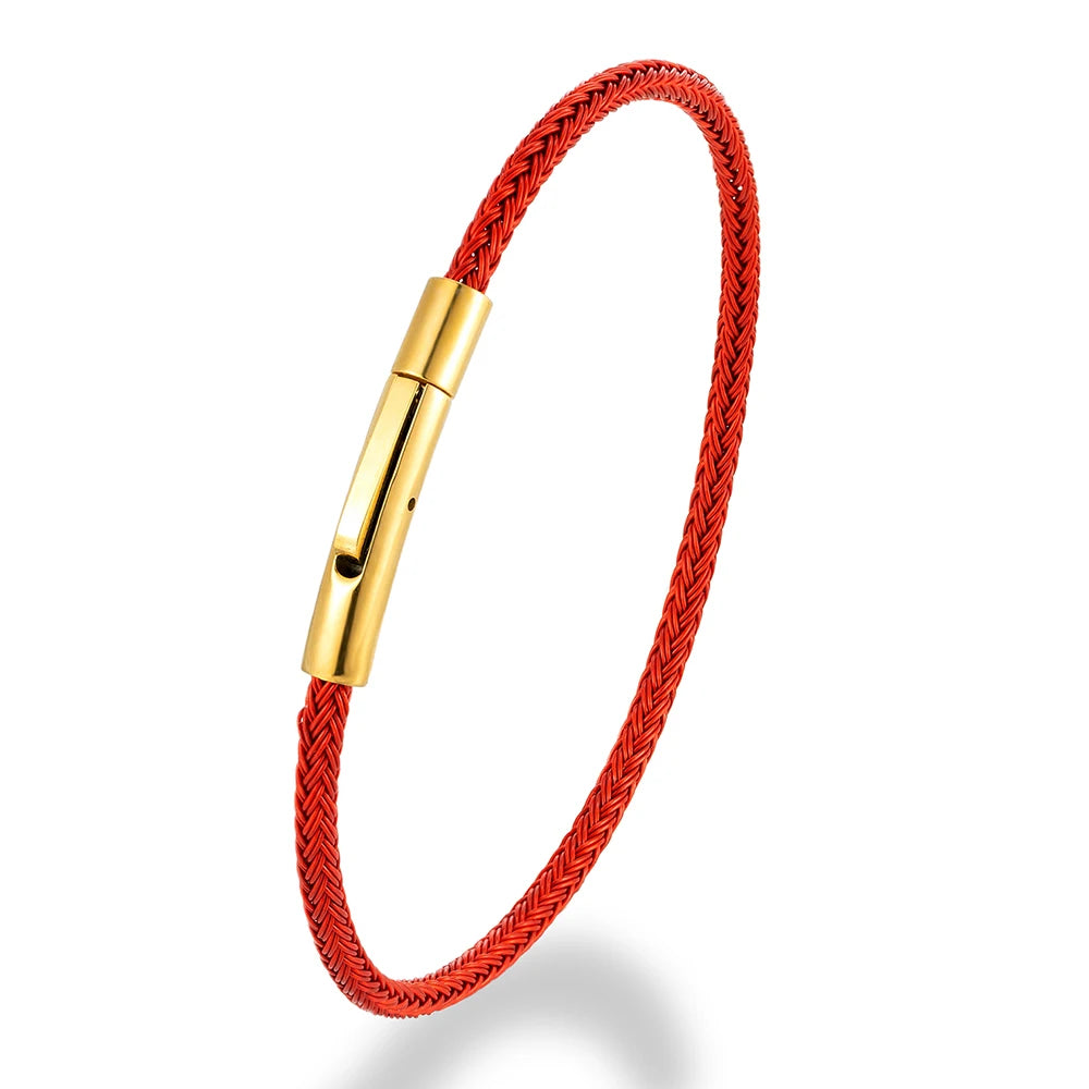 MKENDN Simple Style Men Women Lucky Red Jewelry Non-fading Steel Wire Rope Bracelet Classic Cuff Charm Bracelet for Couple Gifts